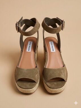 Steve Madden Olive Green Suede Espadrille Wedge Sandals